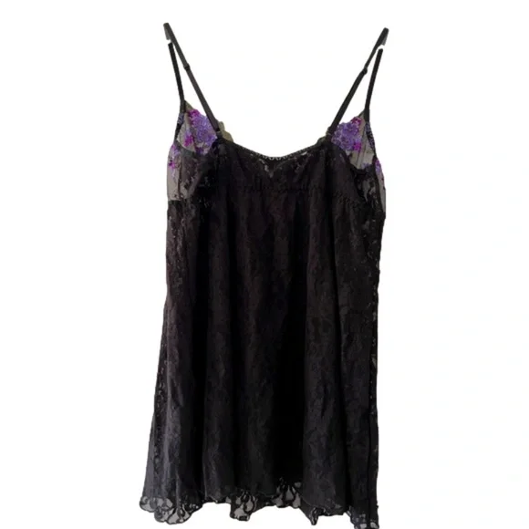 NEW Hanky Panky Babydoll & Thong Set, Black/Lavender Floral Embroidery, Size L - Picture 7 of 10